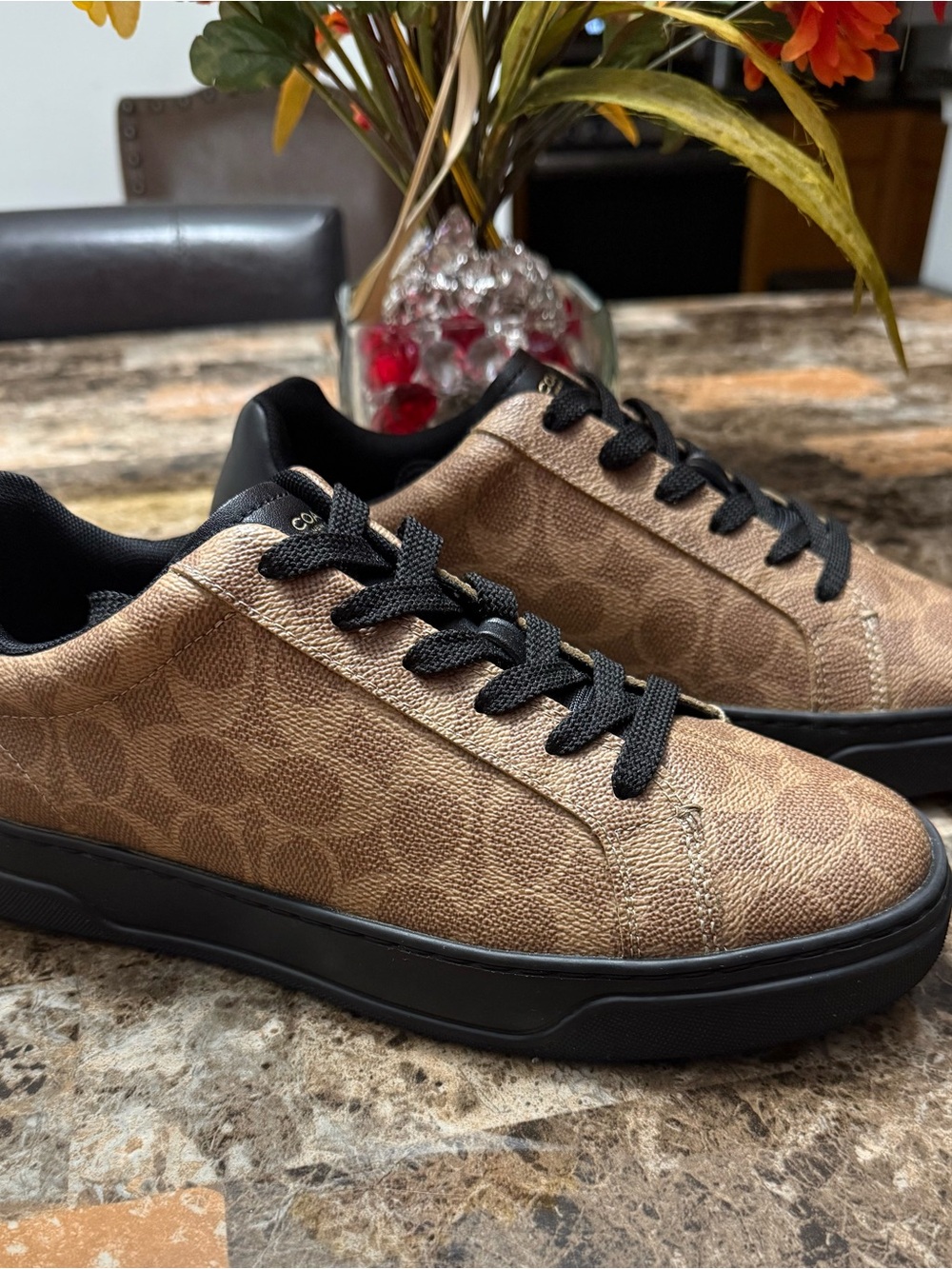 Like New! Mens size 8. COACH High Line Signature Canvas Sneaker in Khaki/Black
